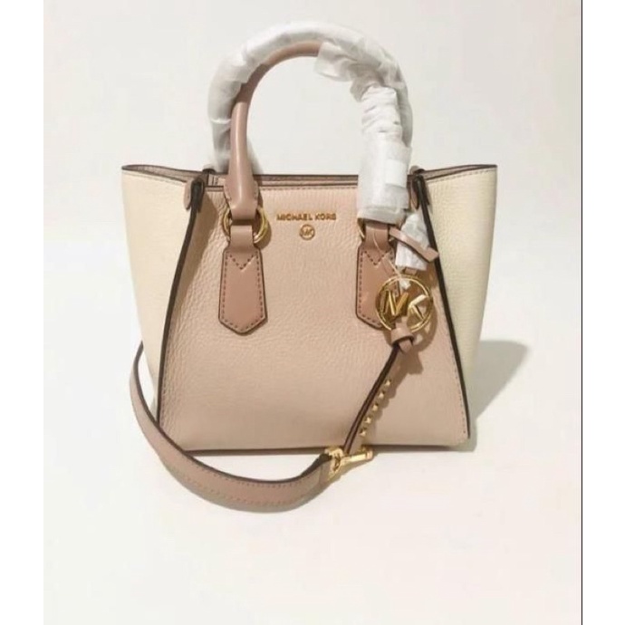 mk kris small satchel light cream