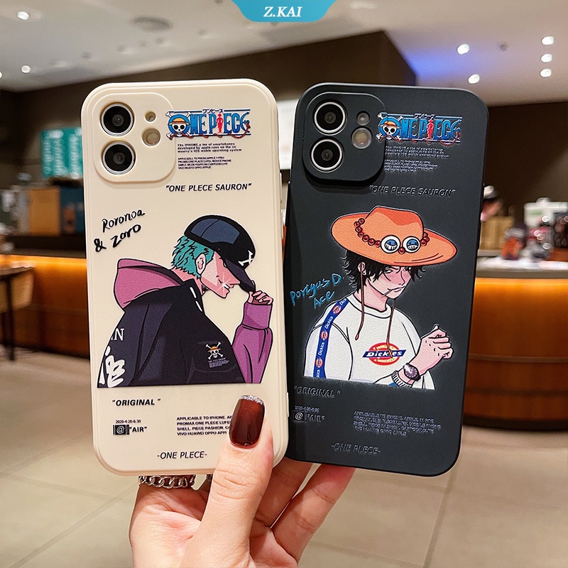 Soft Case Silikon Motif Kartun One Piece ZORO Ace Untuk iPhone 13 12 6 7 8 Plus 11 Pro MAX