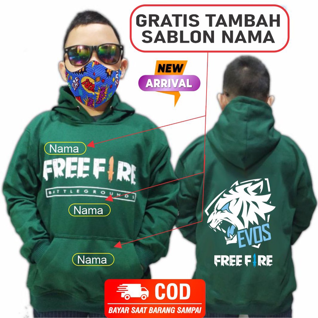 (PROMO)JAKET ANAK LAKI LAKI PEREMPUAN JAKET ANAK FREEFIRE JAKET FLEECE ANAK USIA 2-12 SWEATER HOODIE MURAH GRATIS NAMA