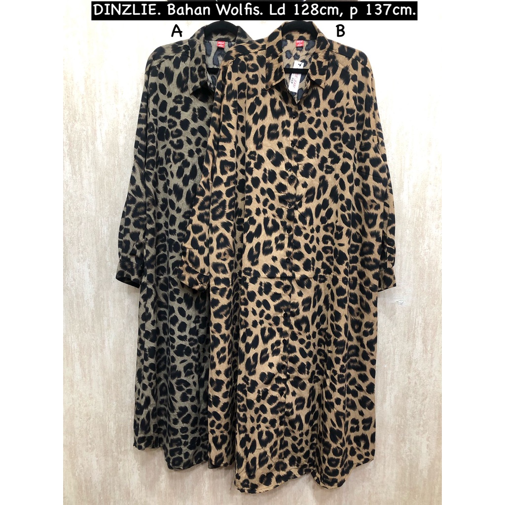 GAMIS LONGDRESS LONG DRESS KEMEJA PANJANG BAHAN WOLFIS MOTIF LEOPARD MACAN JUMBO BIGSIZE