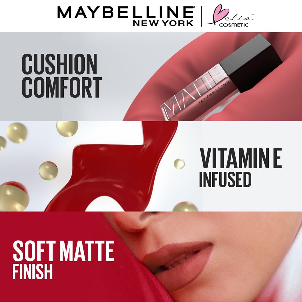 ❤ BELIA ❤ MAYBELLINE Cushion Mattes Lip Cream | Lip Matte | Lipstick | Matte Finish | Waterproof |  Lipstick Soft Velvet Finish Lembut &amp; Ringan BPOM