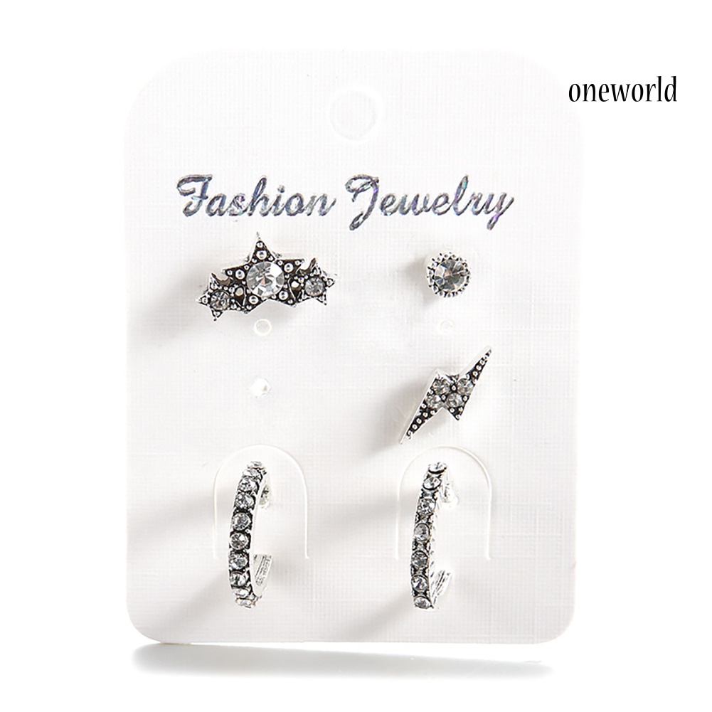 OW@ 5 Pcs Shiny Rhinestone Stars Lighting Ear Stud Earring Women Charm Jewelry Set