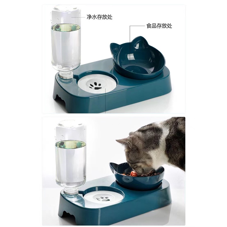 Mangkuk Makan 2in1 Kucing Anjing Hewan Peliharaan Otomatis Anti Terbalik /Pet Feeder Bowl Auto dengan Bowl dan Botol