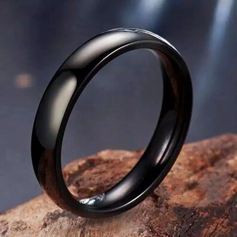 CINCIN TITANIUM HITAM POLOS PRIA WANITA STAINLESS STEEL BAGUS