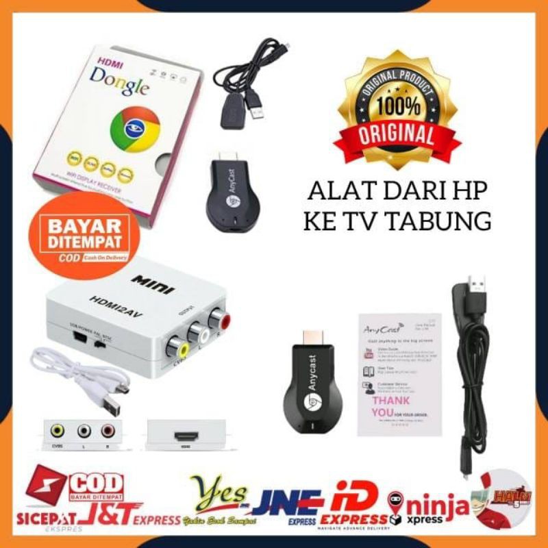 PAKET HDMI DONGLE + HDMI TO AV RCA + CABLE RCA KONVERTOR DARI HP KE TV TABUNG