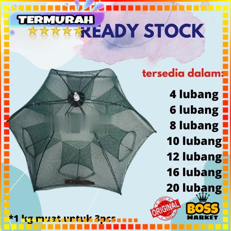 Jaring Payung Bubu Jebakan Perangkap Ikan Udang Ikan Kepiting Model Payung 8 Lubang Lobang