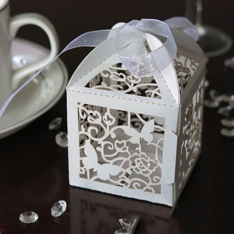 10/50/100 Love & Bird Laser Cut Candy Gift Boxes With Ribbon Wedding Favor Party 