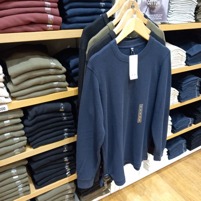 UNIQLO ORI 100% READY Kaos Lengan Panjang Polos Navy Black Maroon Red Beige Green Army