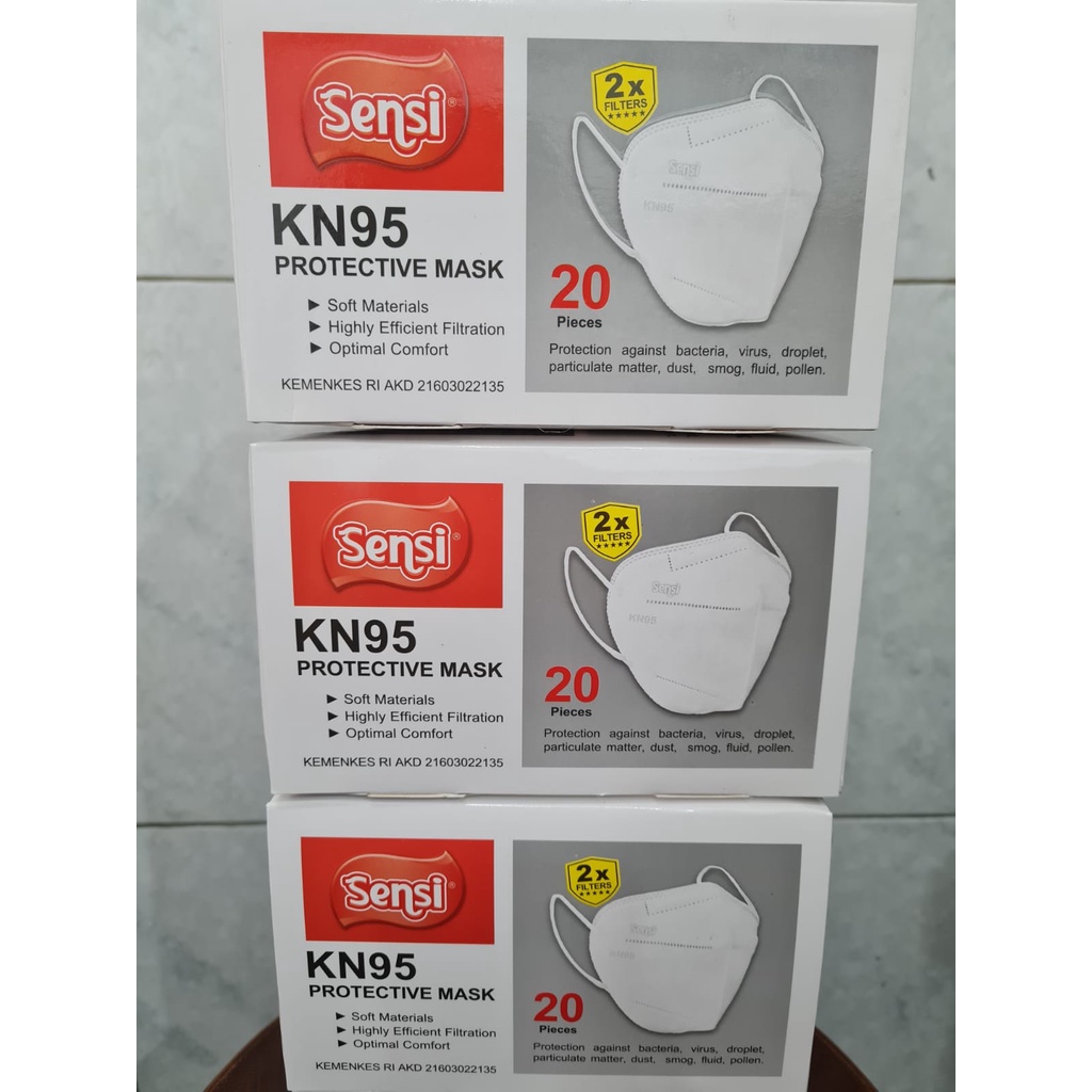 ISI 20 BIJI Pieces Masker Sensi KN95 6 Ply Lapis Double 2x Filter Face Mask Original Emboss Earloop 