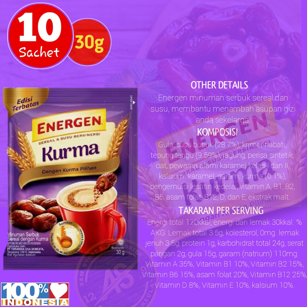 Jual ENERGEN KURMAENERGEN SEREAL KURMA SUSU10 Sachet(30g) Indonesia