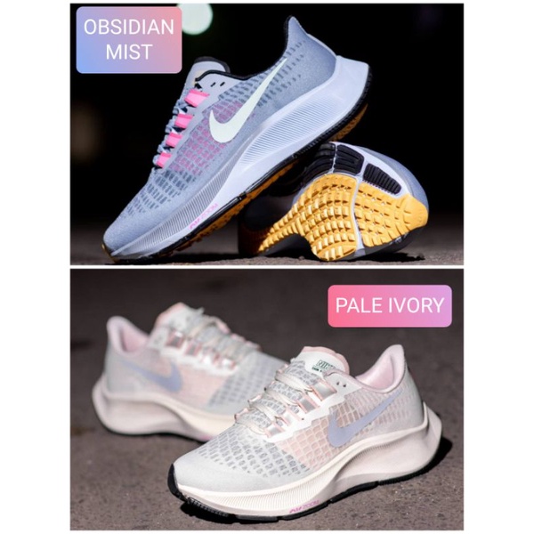 ( DISKON ) Sepatu Lari Wanita Running NIKE AIR ZOOM PEGASUS 37 / PALE IVORY -- Obsidian Mist Grey --