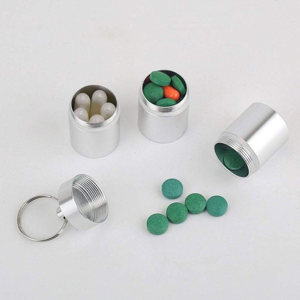 [Elegan] Pill Box 1Pc Dengan Gantungan Kunci Bentuk Kapsul Saku Bahan Aluminium Alloy Penyimpanan Obat Medicine Case