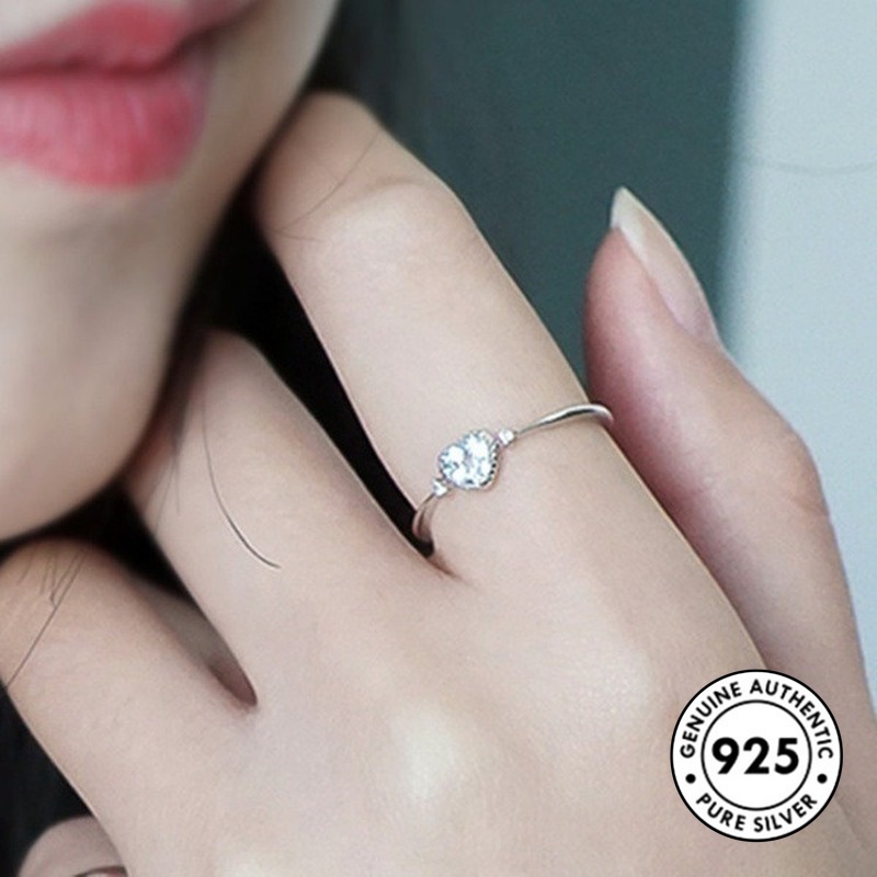 Cincin Sterling Silver 925 Elegan Dengan Sapphire Bentuk Hati Untuk Wanita