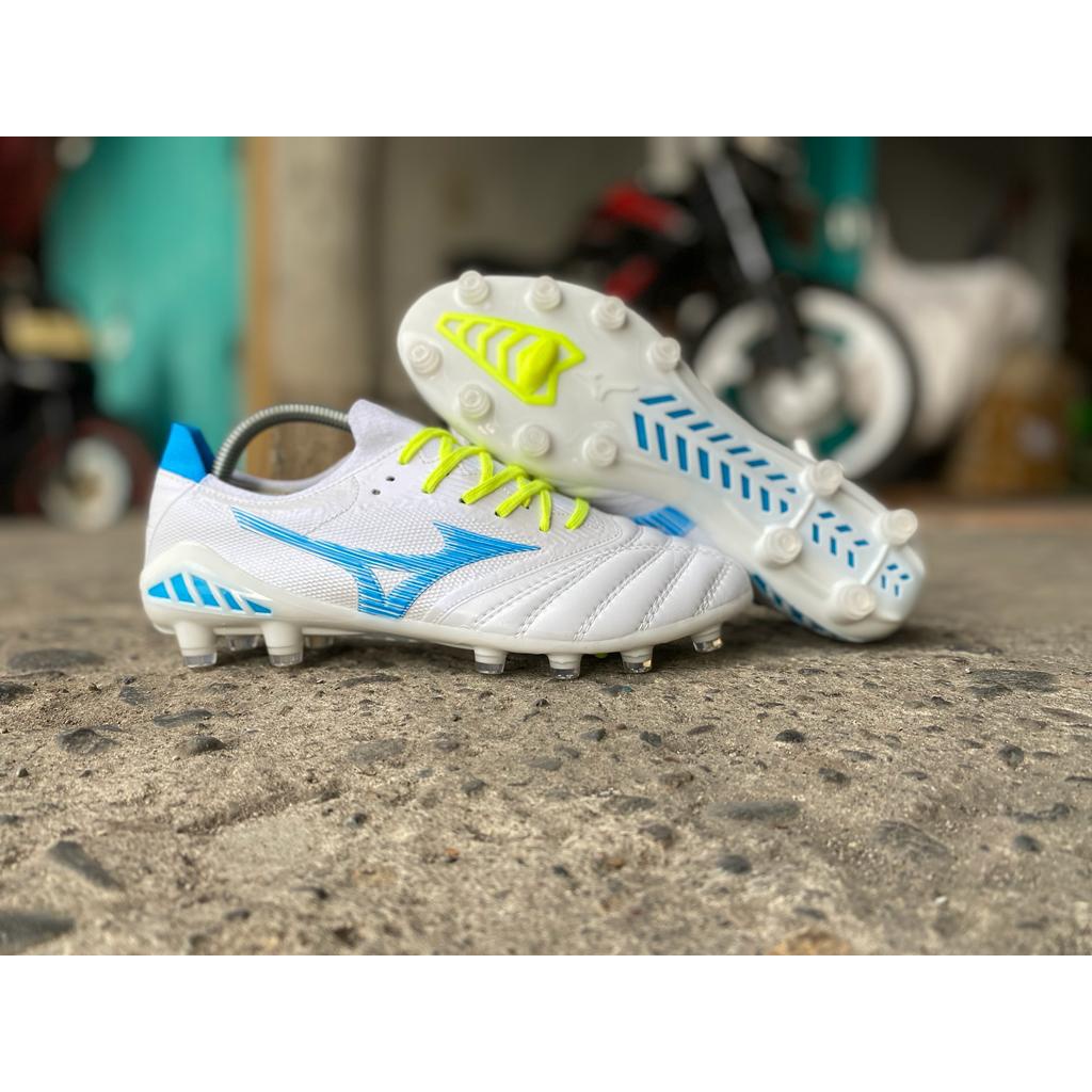 sepatu bola mizuno Morelia Neo 3 Beta made in japan FG White Blue