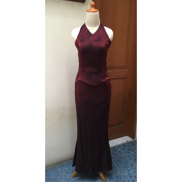 Maroon Evening Party Dress Kondangan