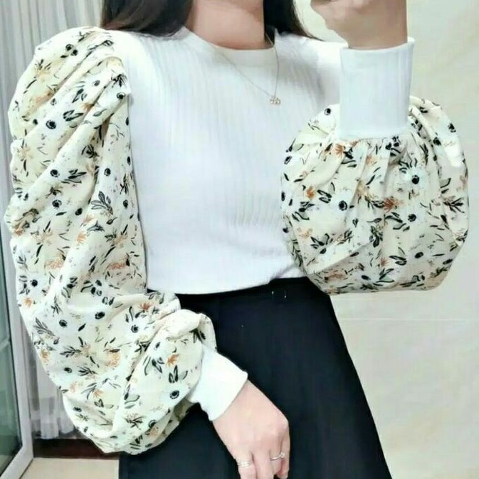 Realpict ZsrCrysan Baju atasan blouse rajut import wanita lengan balon baju blouse rajut cewek balon
