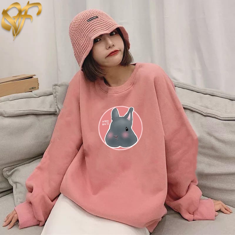 Sweater Black Rabbit Sakura Aesthetic Pria &amp; Wanita | Sweater Korea Style Fleece Cotton | Dhea Fashion