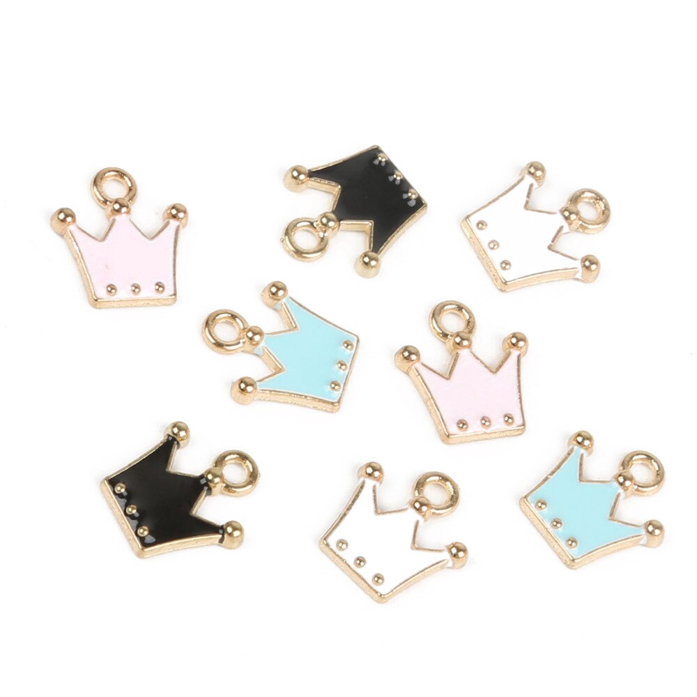 10pcs Liontin Enamel Bentuk Mahkota Warna Pink / Hitam / Biru / Putih Untuk Membuat Perhiasan