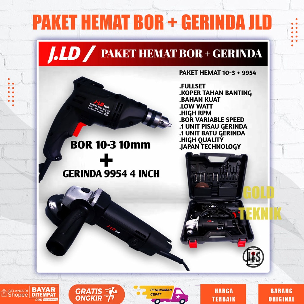JLD Mesin Bor set Gerinda Gurinda tangan listrik paket bundling lengkap hemat fullset dan mata bor
