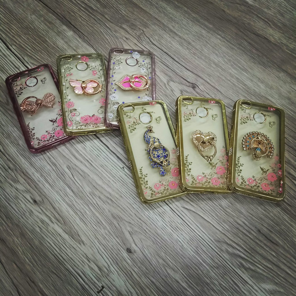 Softcase Flower List Chrome + Ring Stand Samsung J3 Prime/ J4/ J5 2016/ J5 Prime/ J6/ J7 2015/ J7 Pr