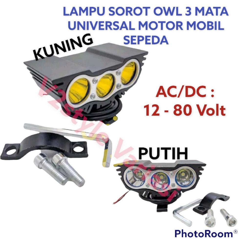 Lampu SOROT 3 Mata Owl Cree Sorot Mini 3 LED ULTRAFIRE Motor Sepeda Mobil UltraRare 12V 80V 30 Watt Nmax Pcx Beat Vario Scoopy Revo Supra Sonic Mio Xeon Jupiter Maxi Lexi Aerox Xride Fino Soul Freego  R25 KLX Crf Trail Genio Cros Vixion Byson Forza Scorpi