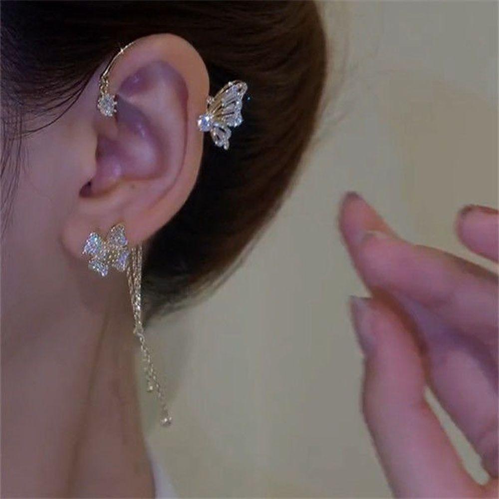 Needway Gadis Anting Trendi Elegan Bunga Mewah Fashion Perhiasan Peri Telinga Tulang Klip