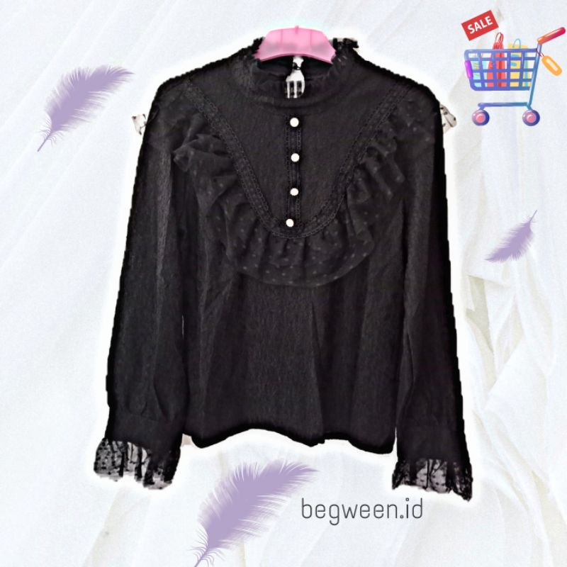 blouse brokat gisella hitam baju wanita korea