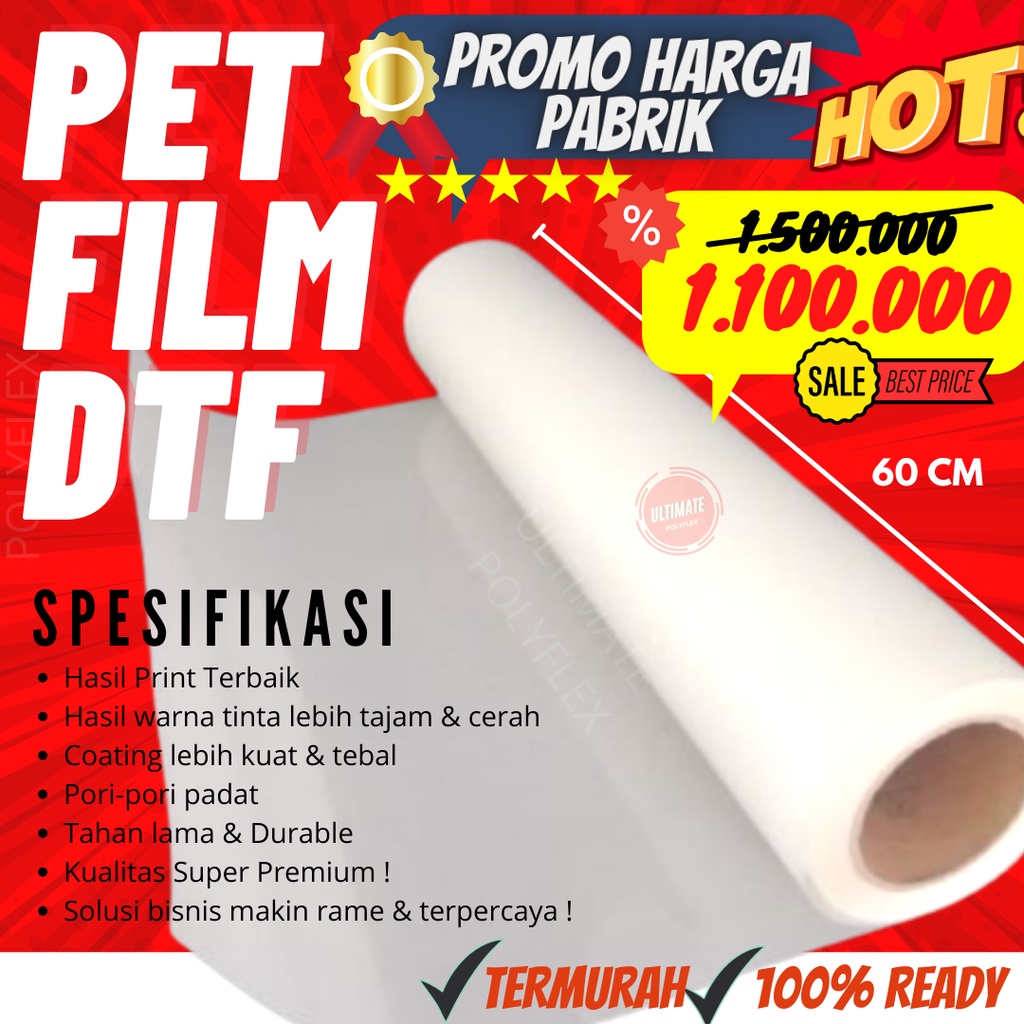 

PET FILM DTF 60CM 1Roll (100meter) Super Premium Kertas Film DTF Roll