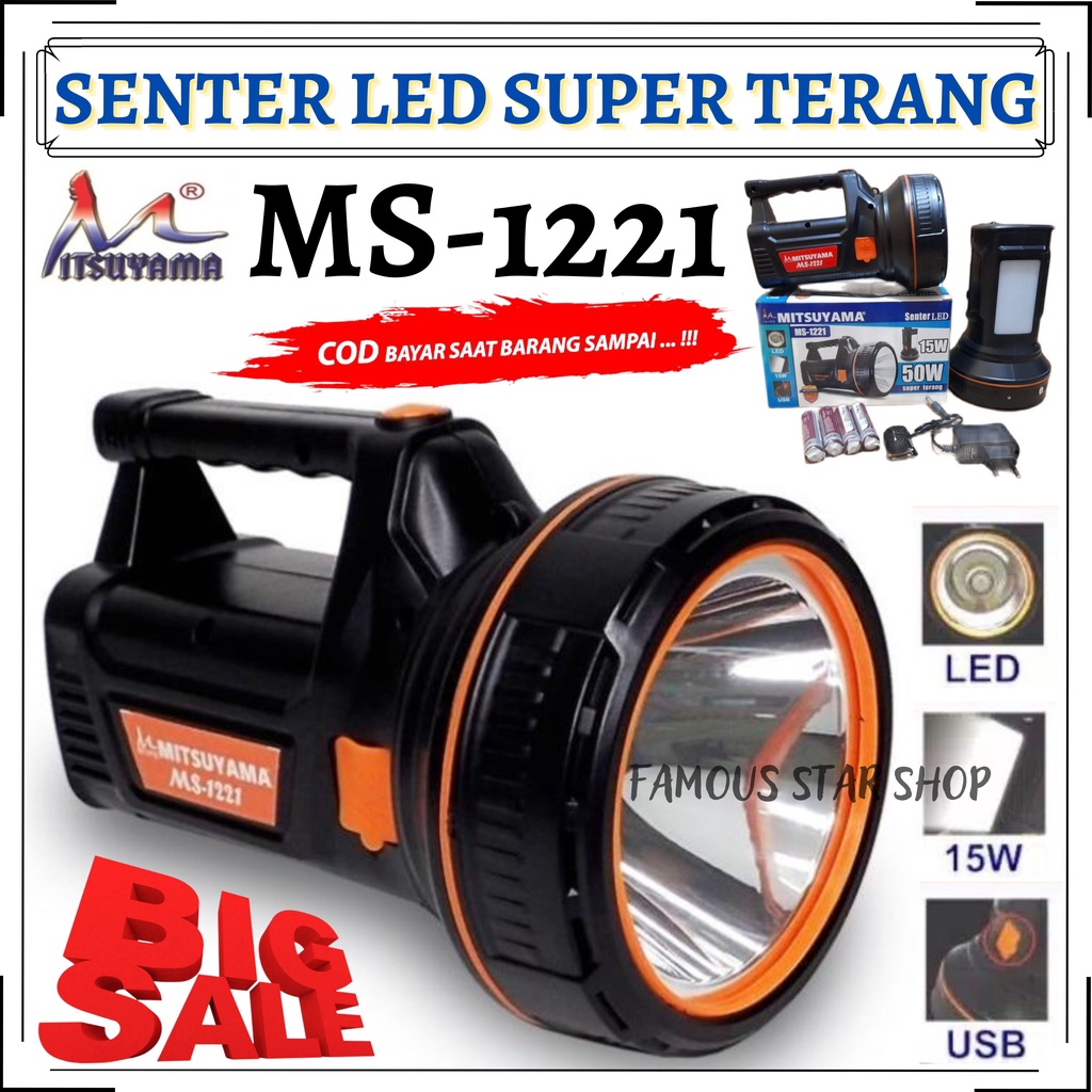 SENTER JUMBO LED MITSUYAMA 50 Watt MS-1221 Super Terang // SENTER 50 WATT + lampu emergency + powerbank MS-1221 | FMS