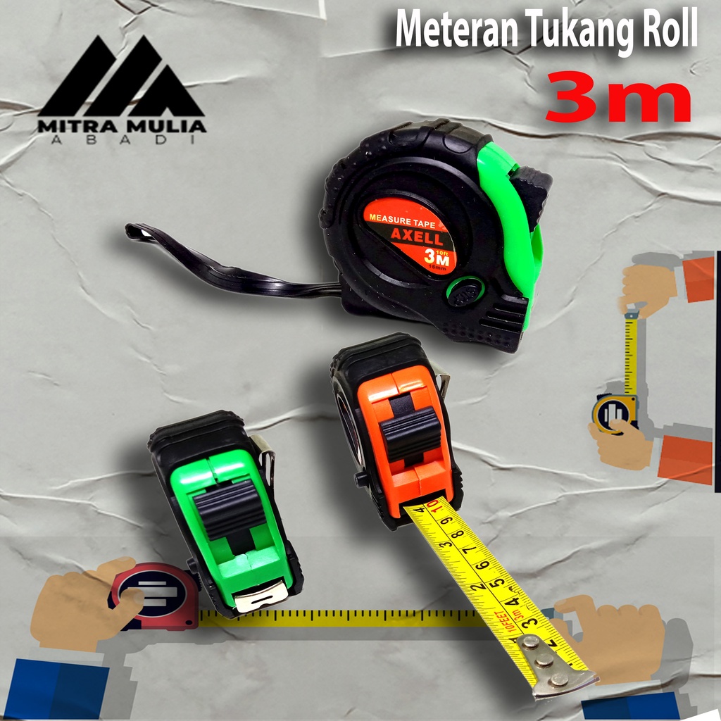 Meteran 3M Tukang Bangunan Roll 3 Meter 3 M Jaket Measuring Tape Rol