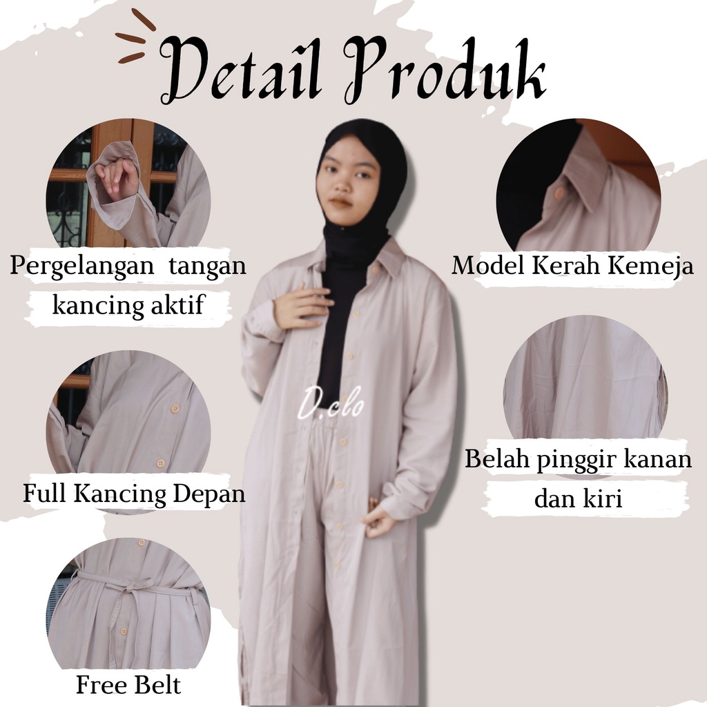 Azra One Set 2in1 (Outer + Pants) - Setelan Wanita Kekinian Full Kancing Depan Busui Bahan Katun Magnolia Premium Fit to XL LD 114 - Stelan Celana Tunik Panjang Polos Terbaru - Setcel Atasan dan Bawahan Wanita Belah Samping Terlaris 2022