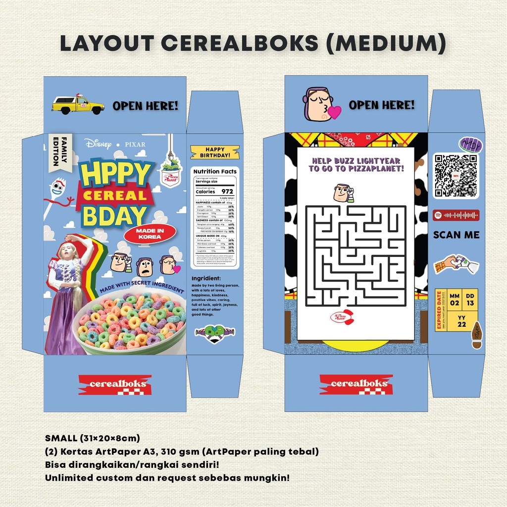 

CEREAL GIFT BOX CUSTOM [ MEDIUM - RANGKAI SENDIRI ] | tags. jual wts want to sell sale sereal boks snacks kotak kertas bungkus hadiah present ide unik kado pacar ayang bestie bestfriend family ter murah hampers lebaran ramadhan wrap paper