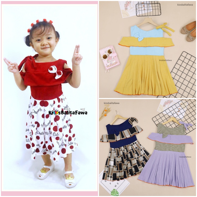 Dress Rachel uk 4-5 Tahun / Dres Model Baju Anak Perempuan Gaun Pesta Polos Motif Export Quality