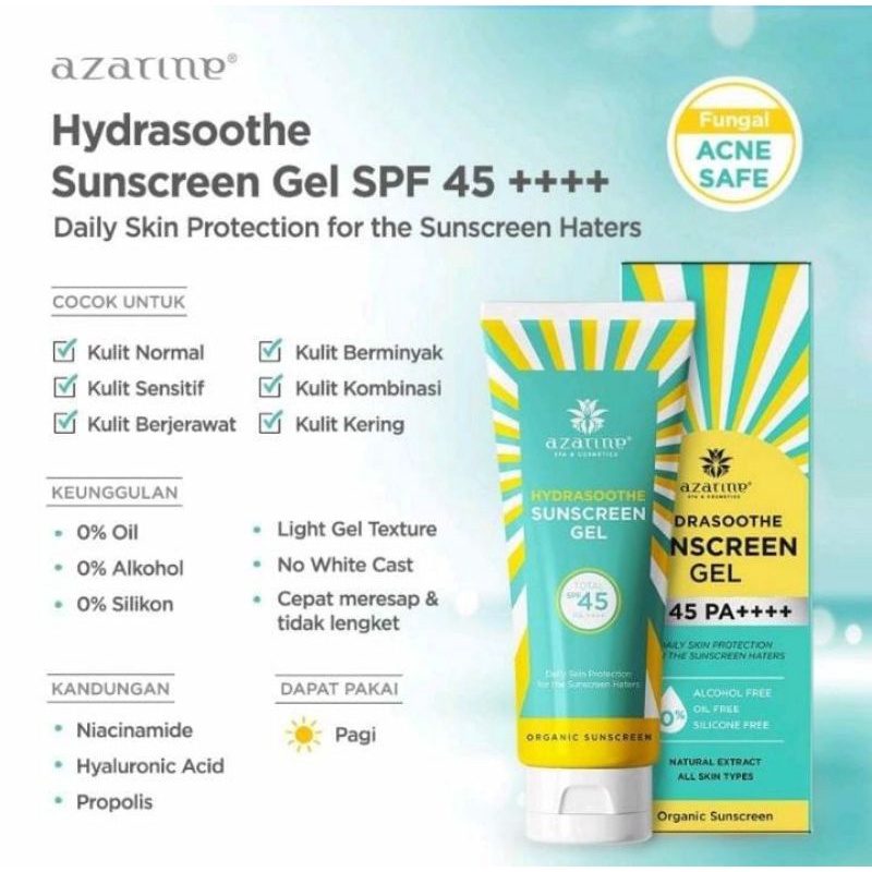 (FREE GIFT) READY STOK AZARINE HYDRASHOOTHE SUNSCREEN GEL SPF45+++ SUNBLOCK WAJAH