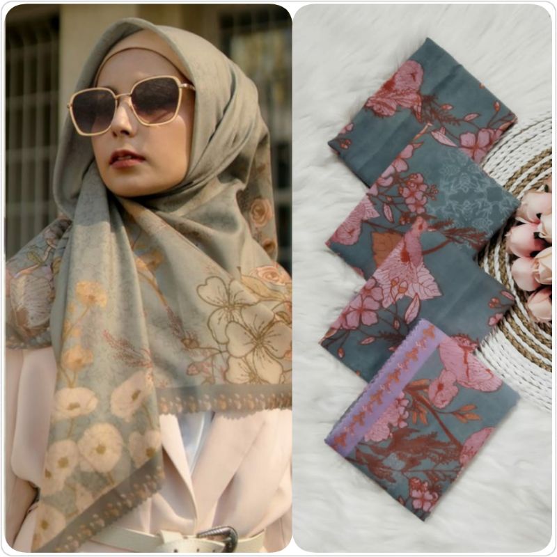 HIJAB SEGI EMPAT VOAL LASERCUT MOTIF Flower mint