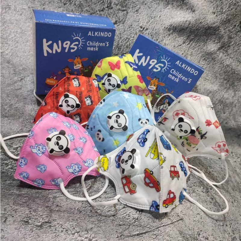 NEW MASKER ALKINDO KN95 5PLY ANAK KIDS RESPIRATOR VALVE PANDA EARLOOP PROTECTIVE KIDS MASK ANAK ANAK