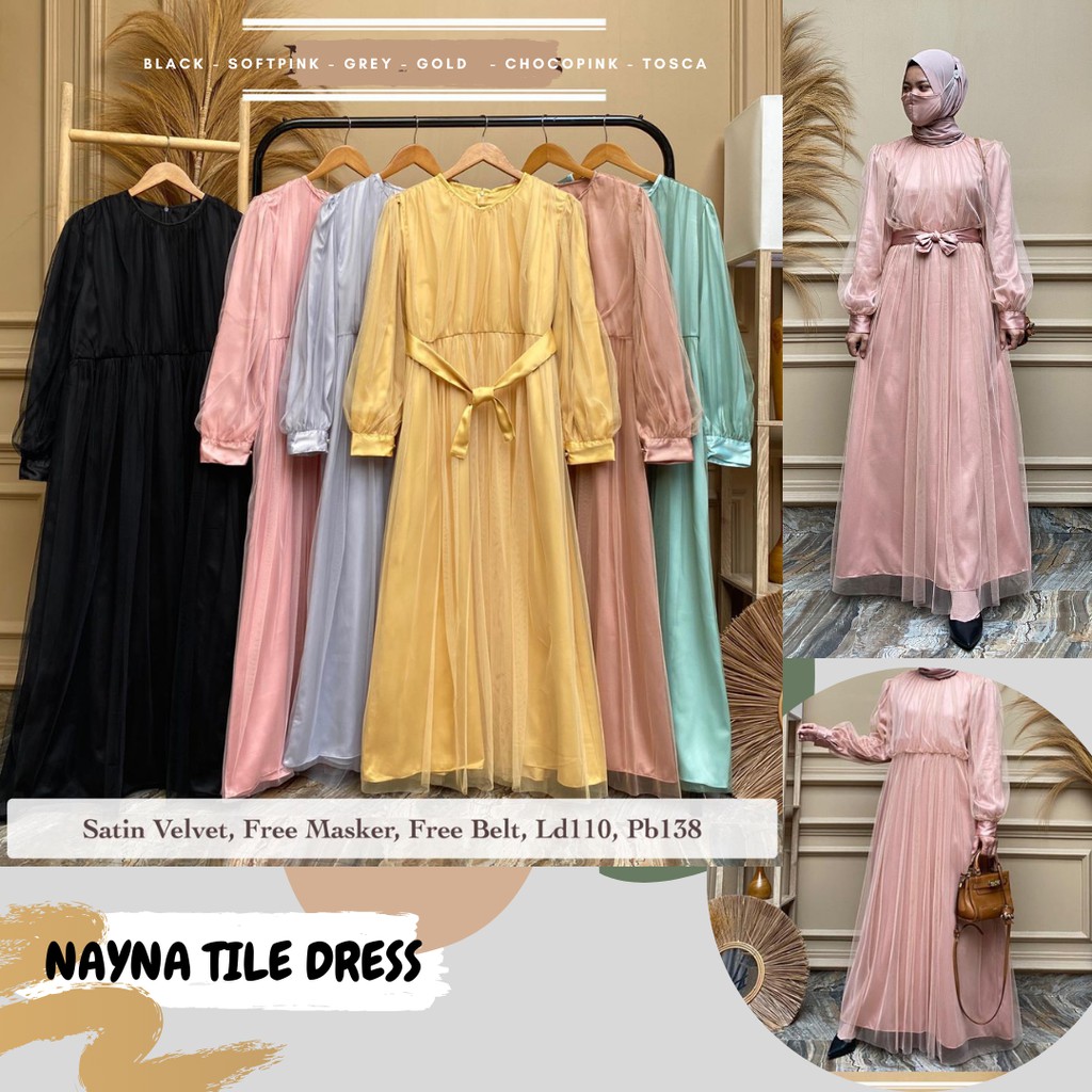 Nayna Tile Dress/Dress Tile Ld 110 Free Masker/Dress Tulle Belt/Dress Tile Pesta/Dress Tile Jumbo