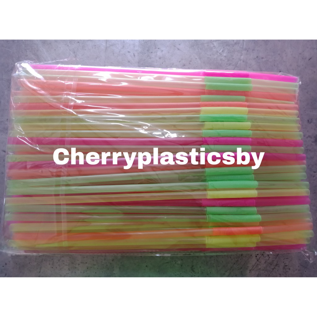 Sedotan Funky Ulir panjang Neon warna adjustable pak 150pc