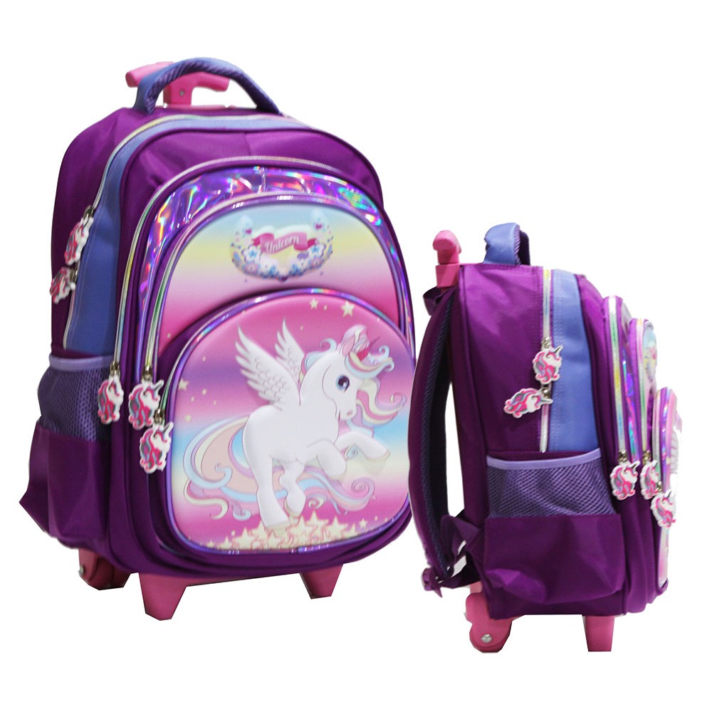 PROMO TERBAIK Tas SD Trolley Roda Dorong Anak Perempuan Ukuran Besar 4 RESLETING Gambar Kuda Pony Love Snow Import