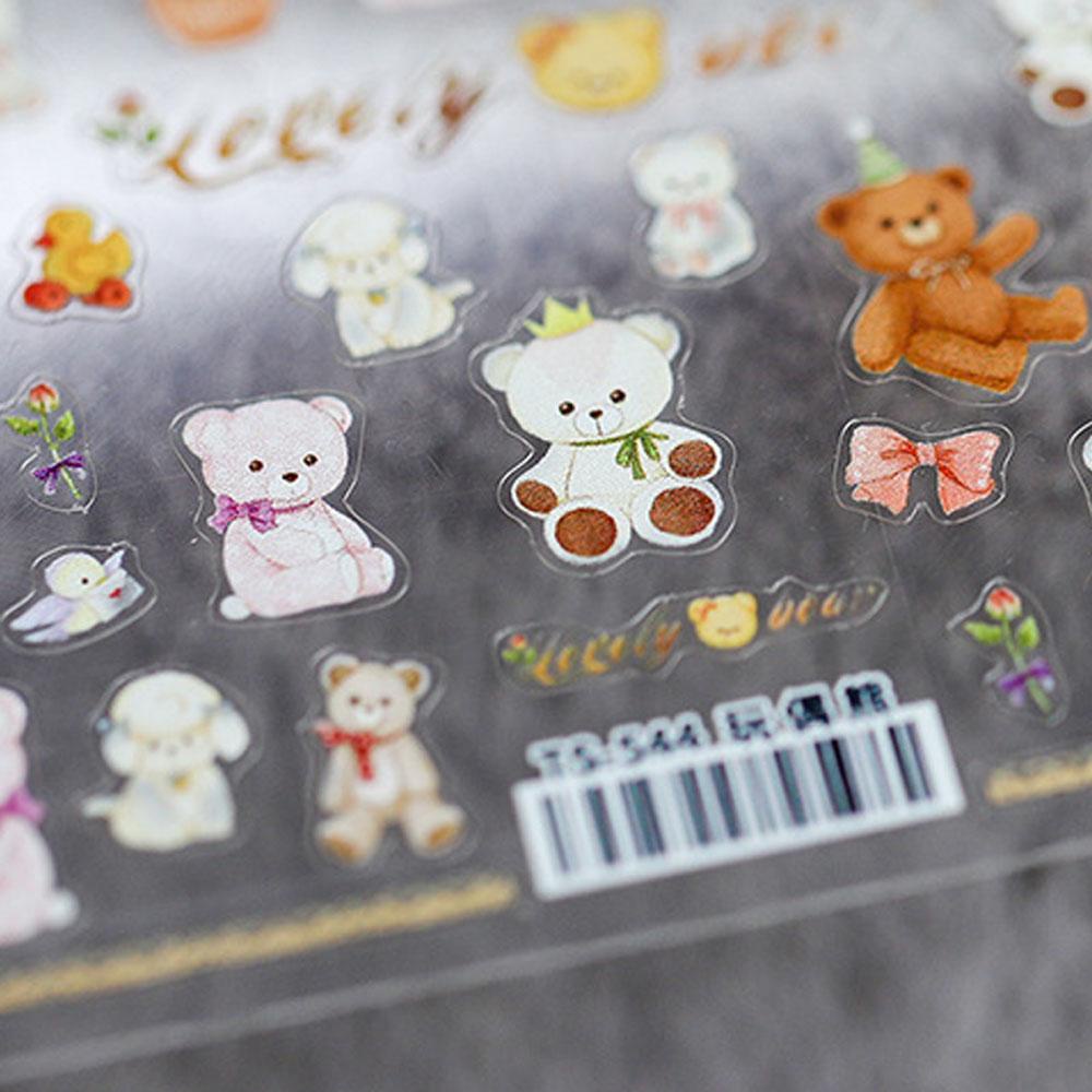 AUGUSTINA Agustin 3D Kuku Stiker Jepang Buram Pelangi Beruang Dekorasi Kuku Teddy Bear Kartun Hewan Anjing Perekat Diri Stiker