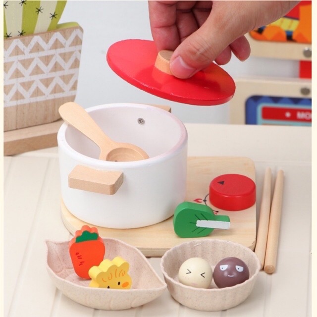 Mainan masakan - wooden kitchen toys - pretend toys - hot pot set toys - hadiah anak cewek cowok