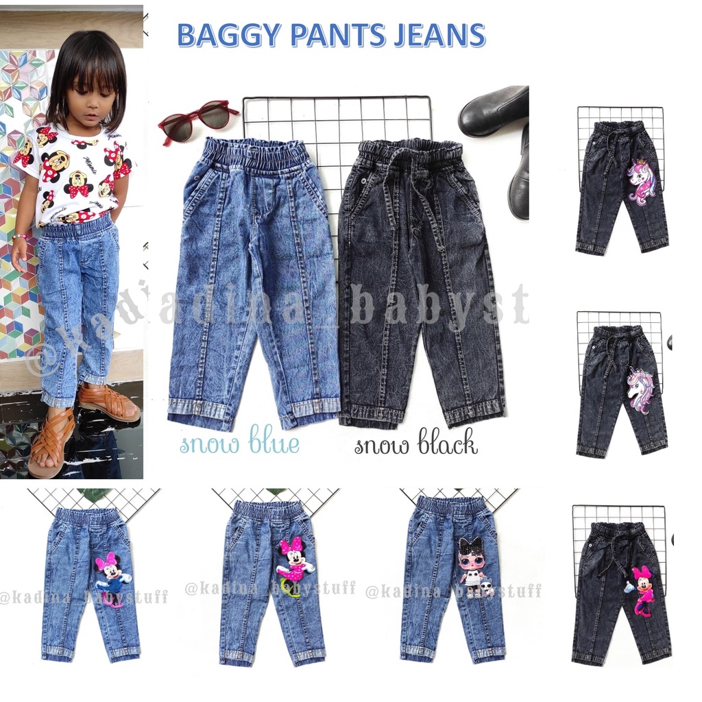 CELANA JEANS ANAK SNOW WASH BAGGY PANTS/ CELANA ANAK MICKY MOUSE UNICORN LOL LED/ CELANA BAGGY PANTS