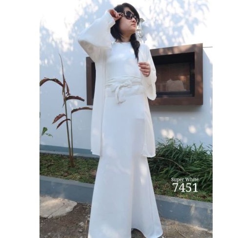 7451 Gamis Longdress Scuba Titanium Free Cardigan Obi Bisa Dilepas Ceruty Gaun Muslim Terompet 700g