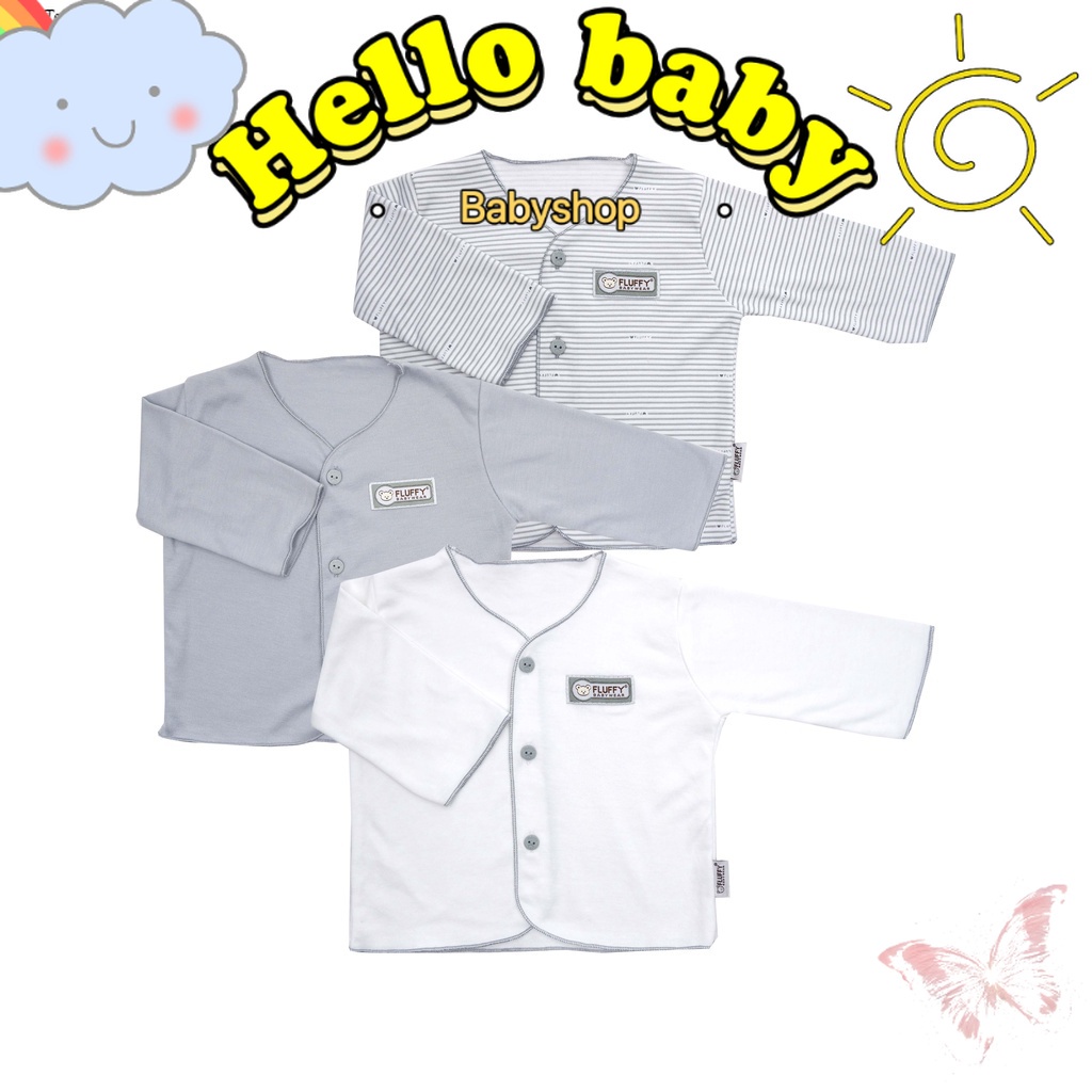 FLUFFY Baju Lengan Panjang Abu (Isi 3Pcs) ABU Newborn