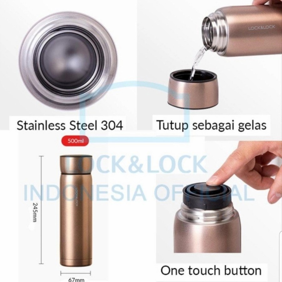 Lock n Lock Metal Mortar Premium Vacuum Hot n Cool Tumbler 500ml 700ml Gold Wine Termos Premium