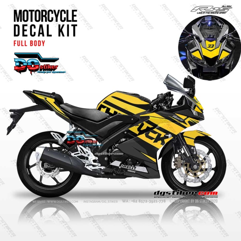 Decal Striping R15 V3 Hitam Kuning Elegan DG Stiker