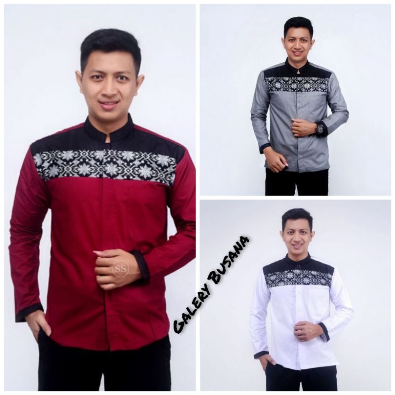 Kemeja pria lengan panjang | kemeja polos kombinasi batik kemeja pria kekinian M L XL| seragam