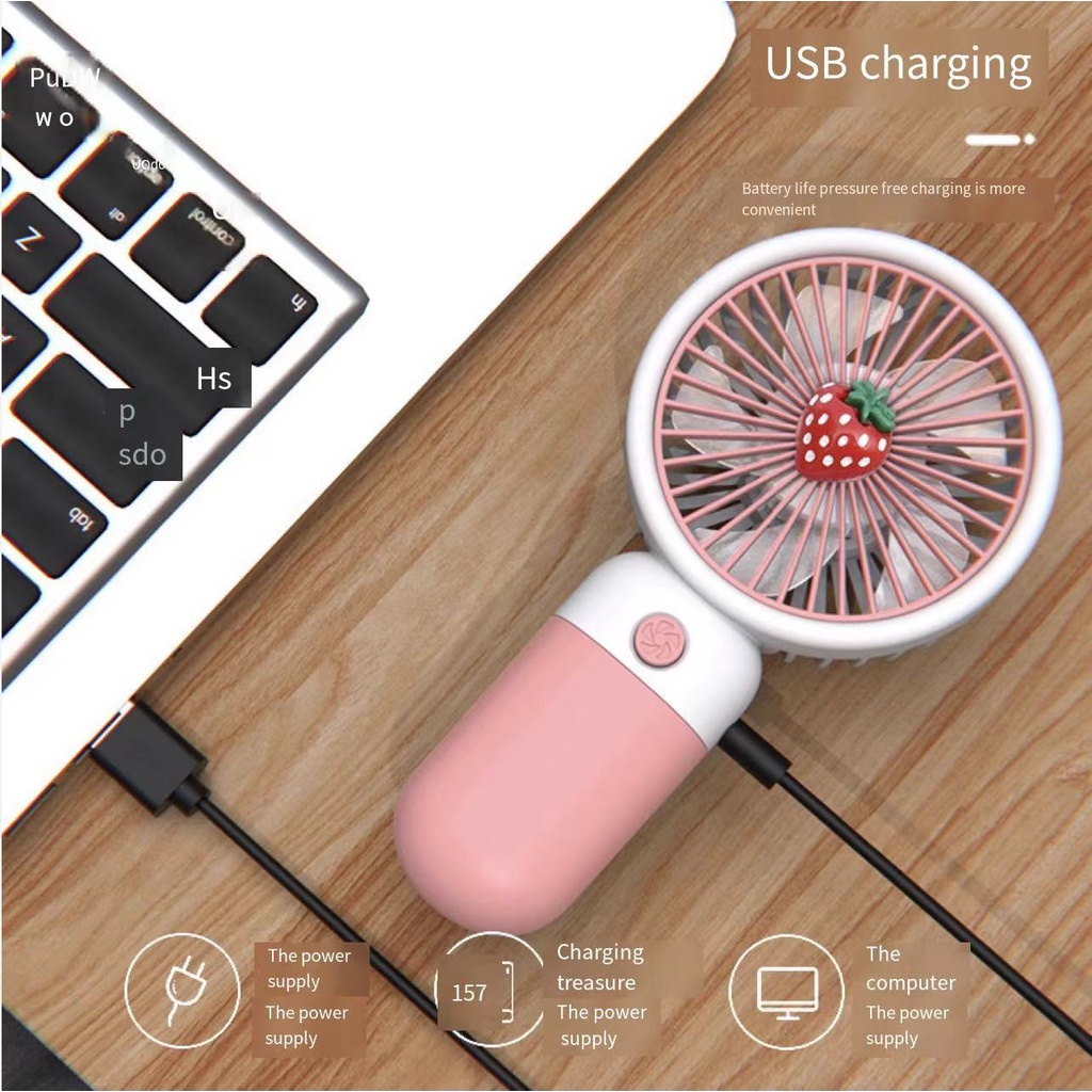 Kipas Angin Genggam Mini Portable Bentuk buah Bahan Silikon Warna Permen Untuk Outdoor Mini Fan - dinno.id