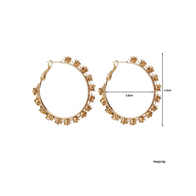 LRC Anting Tusuk Fashion Golden C-shaped Circle Alloy Spring Flower Concave-convex Earring