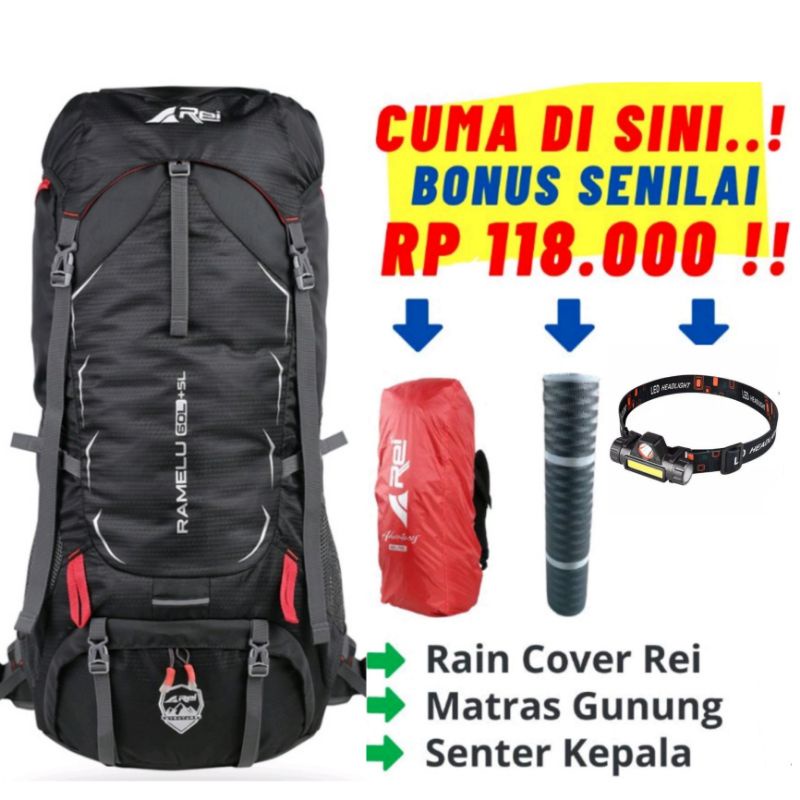 Paket tas gunung keril carrier rei  Ramelu 60 LITER MURAH ORIGINAL - KERIL REI RAMELU 60L - TAS CARRIER REI RAMELU 60L